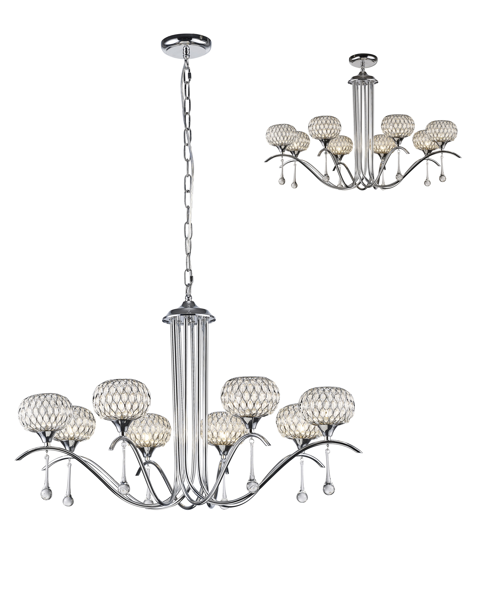 Chelsie Polished Chrome Ceiling Lights Diyas Multi Arm Fittings